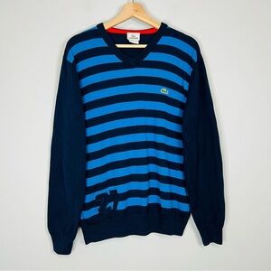 Vintage Lacoste Blue Striped V-Neck Pullover 6 XL